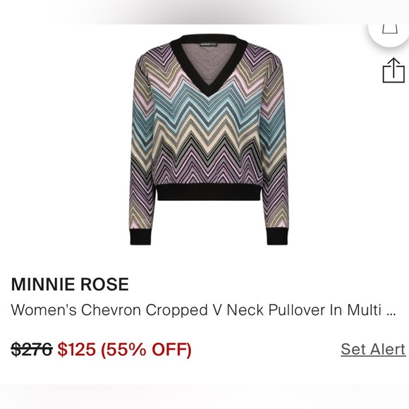 MINNIE ROSE Women's Chevron Cropped V Neck Pullover In Multi combo NEW - Picture 2 of 6